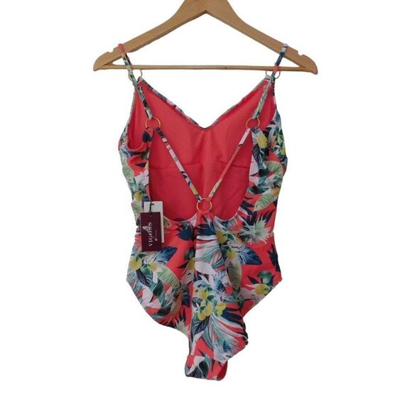 NEW Vigoss Womens Swimsuit Strappy One Piece Size Medium Tropical Print - Picture 5 of 6